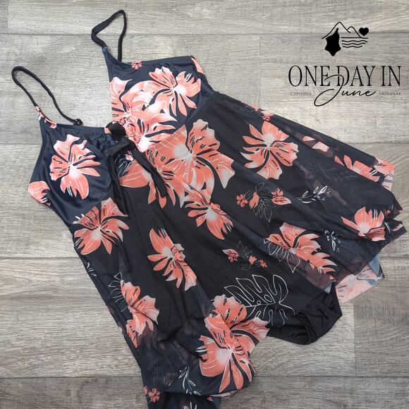 CharmLeaks Mesh Swimdress One Piece Swimsuit Size L - Picture 1 of 4